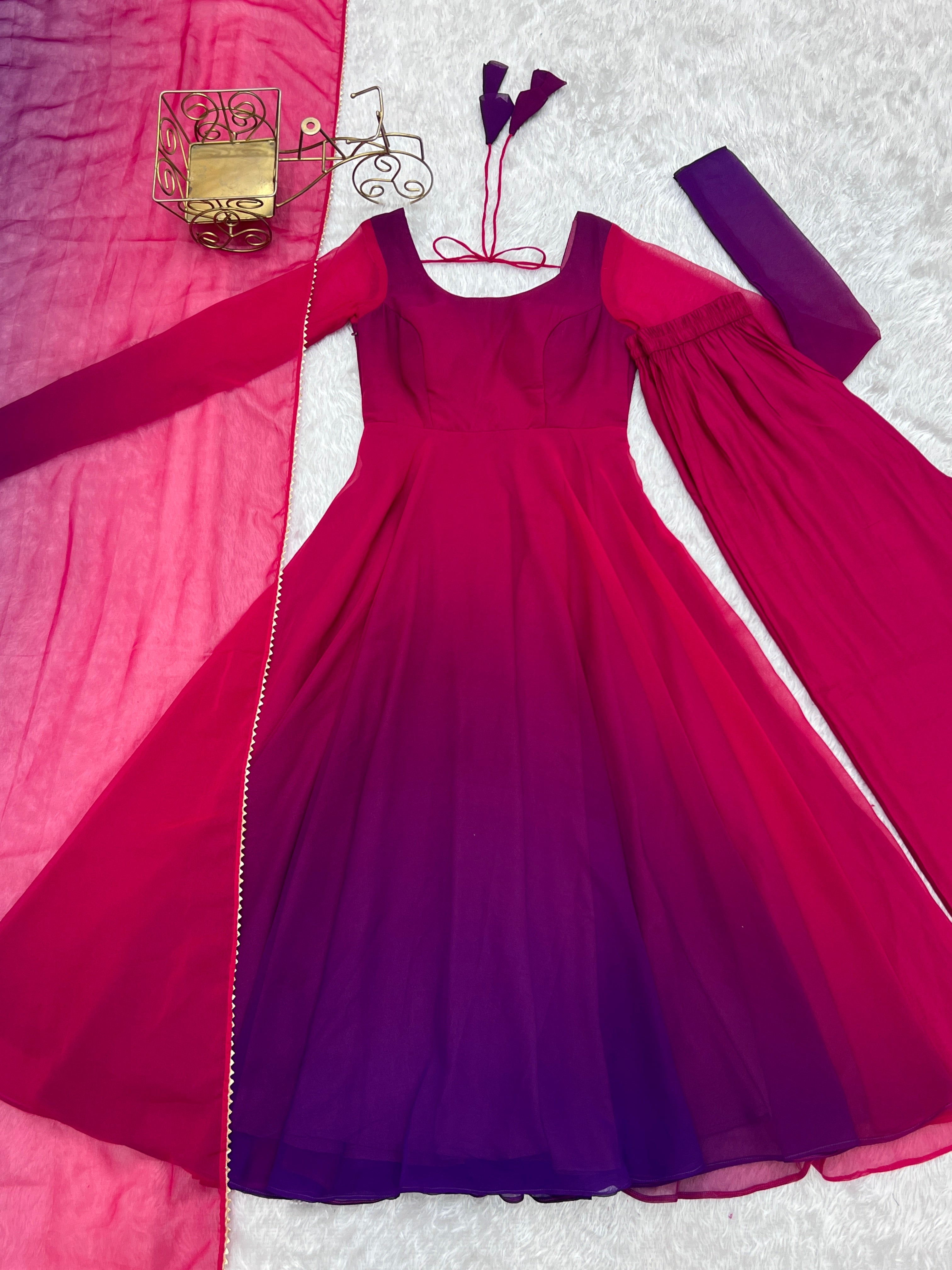 Awesome Dark Pink Color Heavy Pure Soft Faux Georgette Designer Anarkali Gown