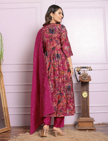 Stunning Dark Pink Color Round Kurti Pair