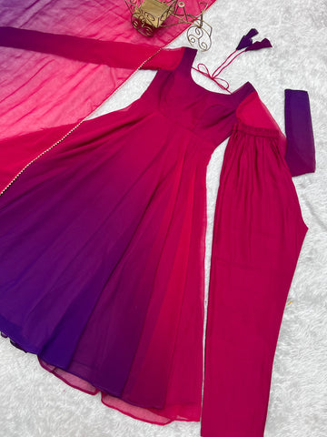Awesome Dark Pink Color Heavy Pure Soft Faux Georgette Designer Anarkali Gown