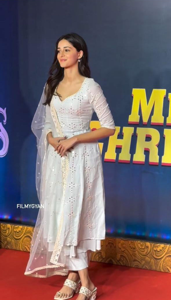 Bollywood Style Ananya Panday White Anarkali Suit
