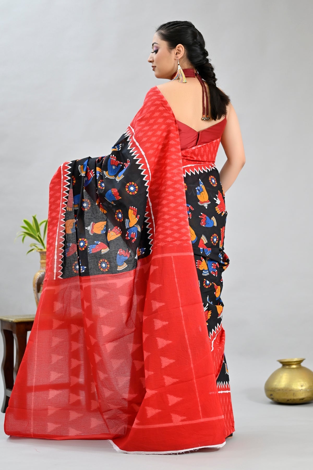 Casual Wear Black Color Pure Cotton Lilen With Digital Printed Designer Saree