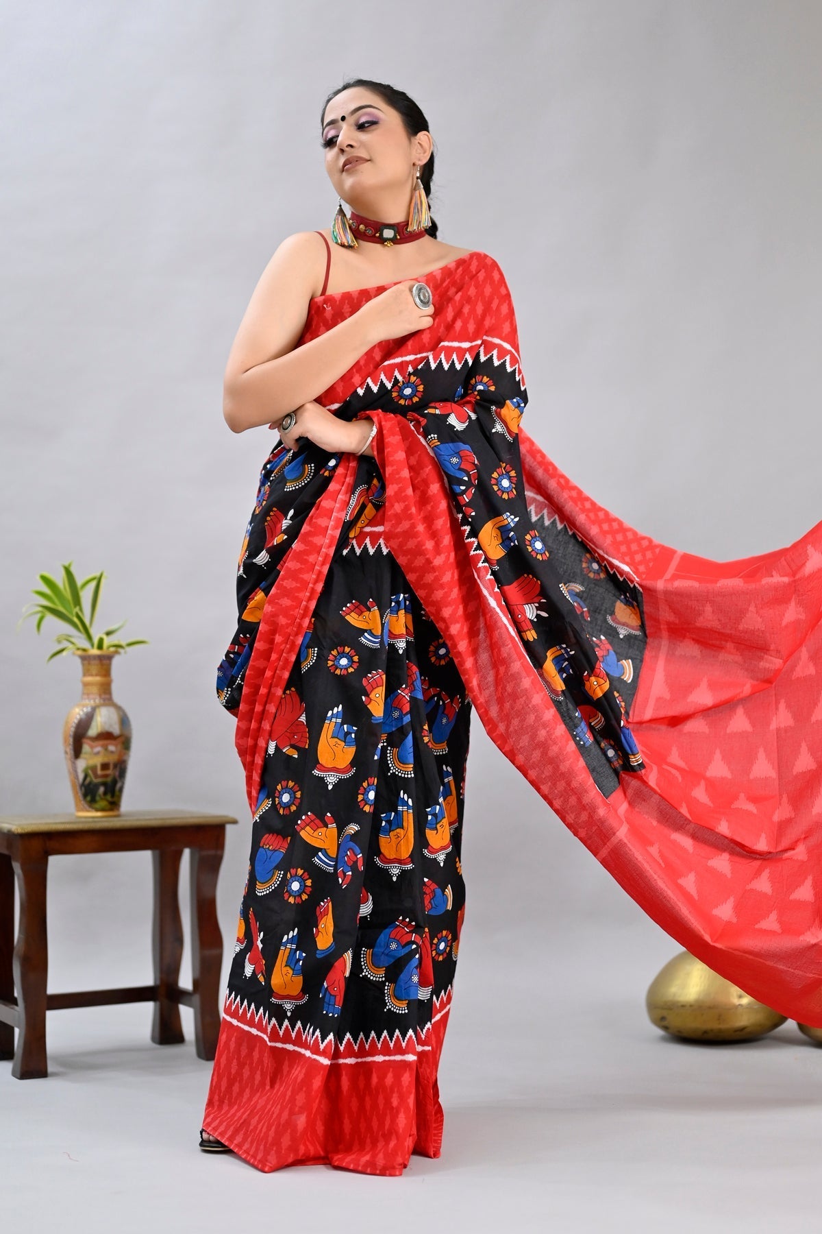 Casual Wear Black Color Pure Cotton Lilen With Digital Printed Designer Saree