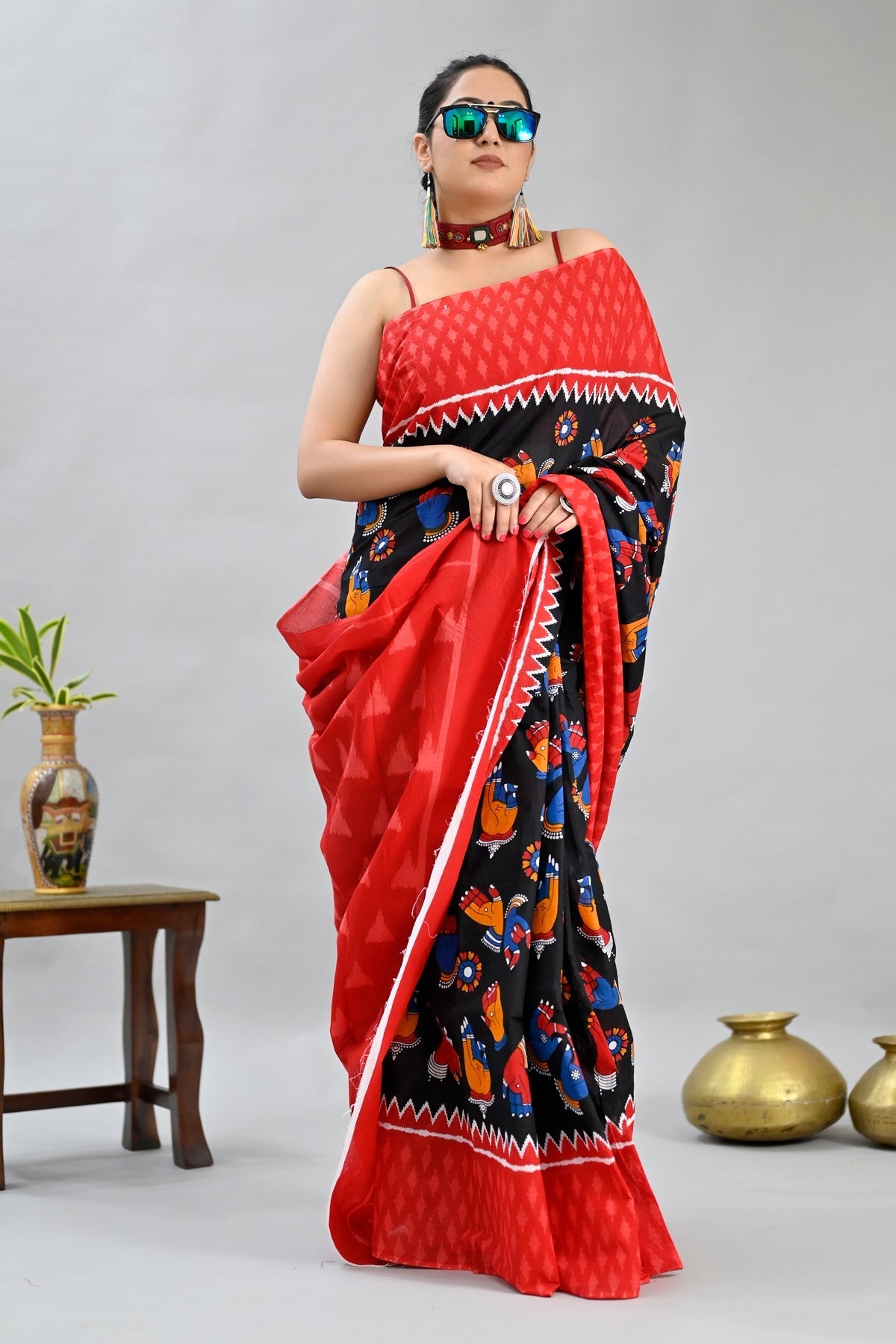 Casual Wear Black Color Pure Cotton Lilen With Digital Printed Designer Saree