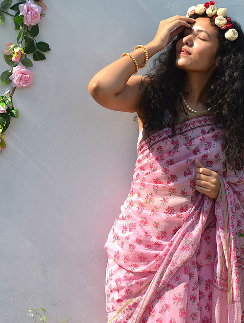 Exclusive Baby Pink Color Pure Cotton Lilen With Digital Printed Designer Saree