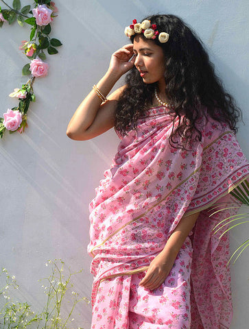 Exclusive Baby Pink Color Pure Cotton Lilen With Digital Printed Designer Saree