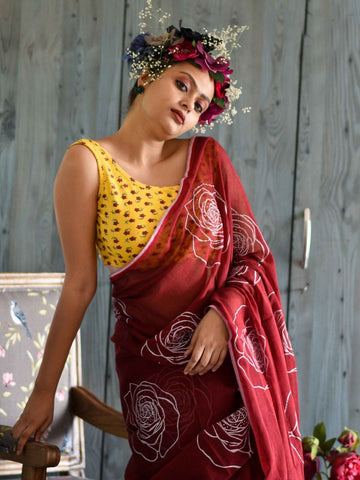 Good Looking Maroon Color Pure Cotton Lilen With Digital Printed Designer Saree