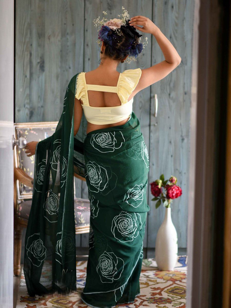 Alluring Green Color Pure Cotton Lilen With Digital Printed Designer Saree