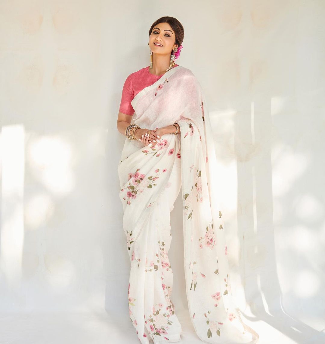 Fancy White Color Pure Cotton Lilen With Digital Printed Designer Saree