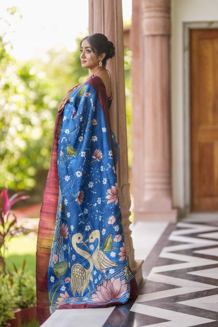 Classic Blue Color Color Pure Cotton Lilen With Digital Printed Designer Saree