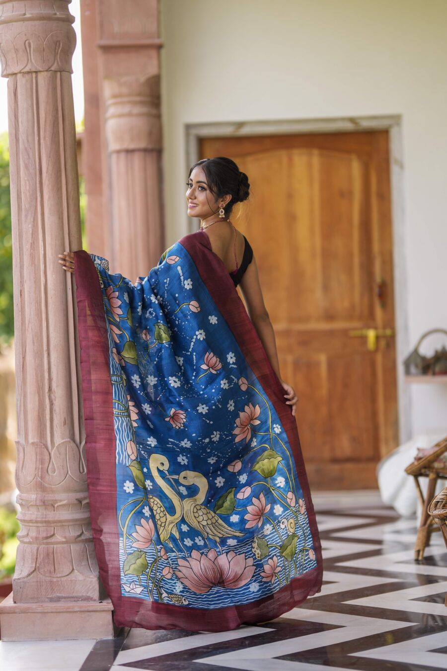 Classic Blue Color Color Pure Cotton Lilen With Digital Printed Designer Saree