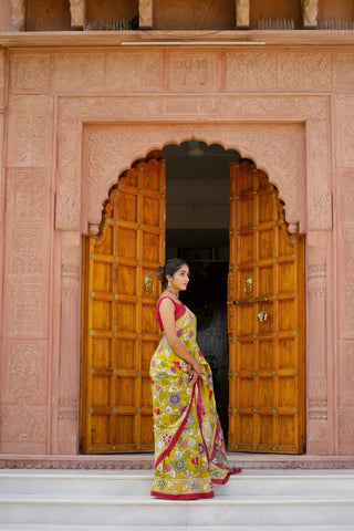 Classy Mustard Color Color Pure Cotton Lilen With Digital Printed Designer Saree