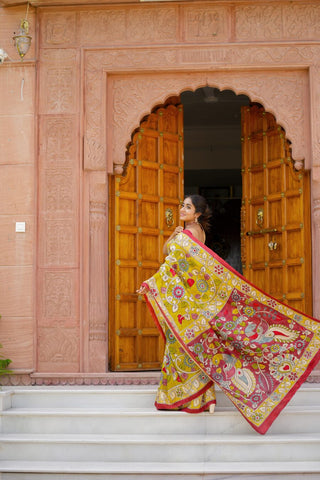 Classy Mustard Color Color Pure Cotton Lilen With Digital Printed Designer Saree