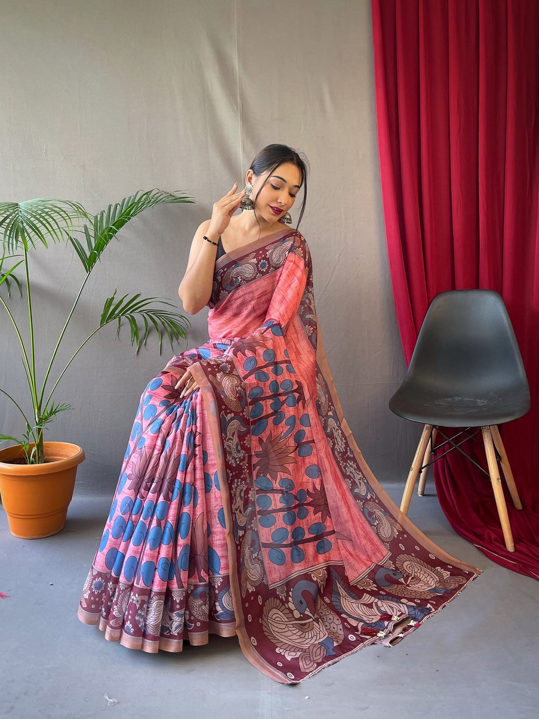 Designer Pink Color Color Pure Cotton Lilen With Digital Printed Designer Saree