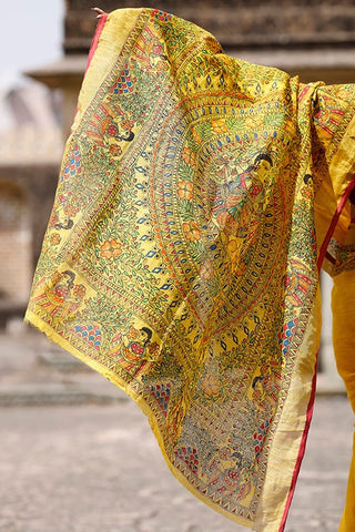 Awesome Yellow Color Color Pure Cotton Lilen With Digital Printed Designer Saree