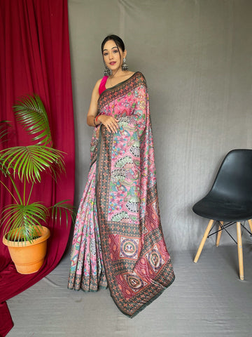 Luxuriant Multi Color Color Pure Cotton Lilen With Digital Printed Designer Saree