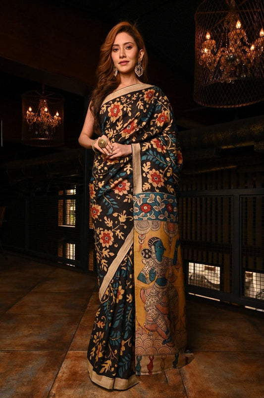 Charming Black Color Color Pure Cotton Lilen With Digital Printed Designer Saree