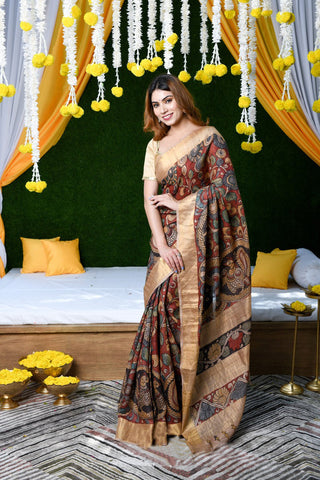 Dazzling Maroon Color Color Pure Cotton Lilen With Digital Printed Designer Saree