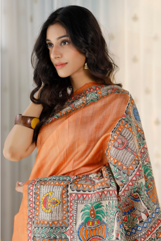 Glimmering Orange Color Color Pure Cotton Lilen With Digital Printed Designer Saree