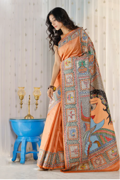 Glimmering Orange Color Color Pure Cotton Lilen With Digital Printed Designer Saree