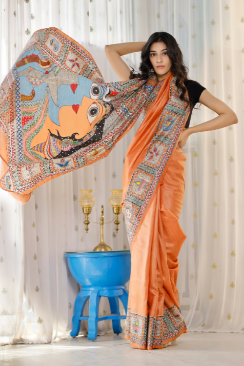 Glimmering Orange Color Color Pure Cotton Lilen With Digital Printed Designer Saree