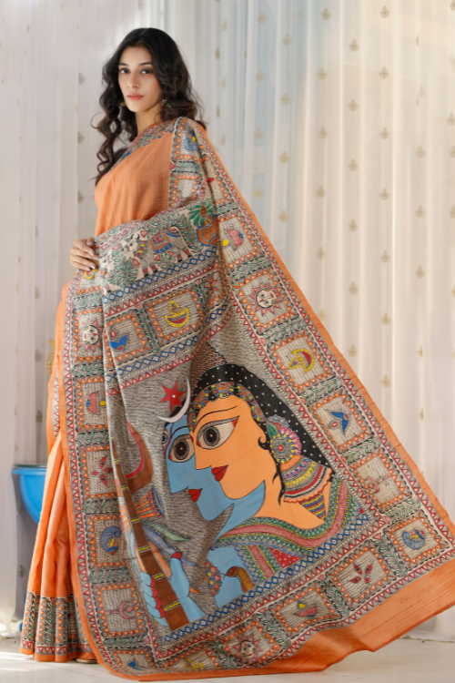 Glimmering Orange Color Color Pure Cotton Lilen With Digital Printed Designer Saree