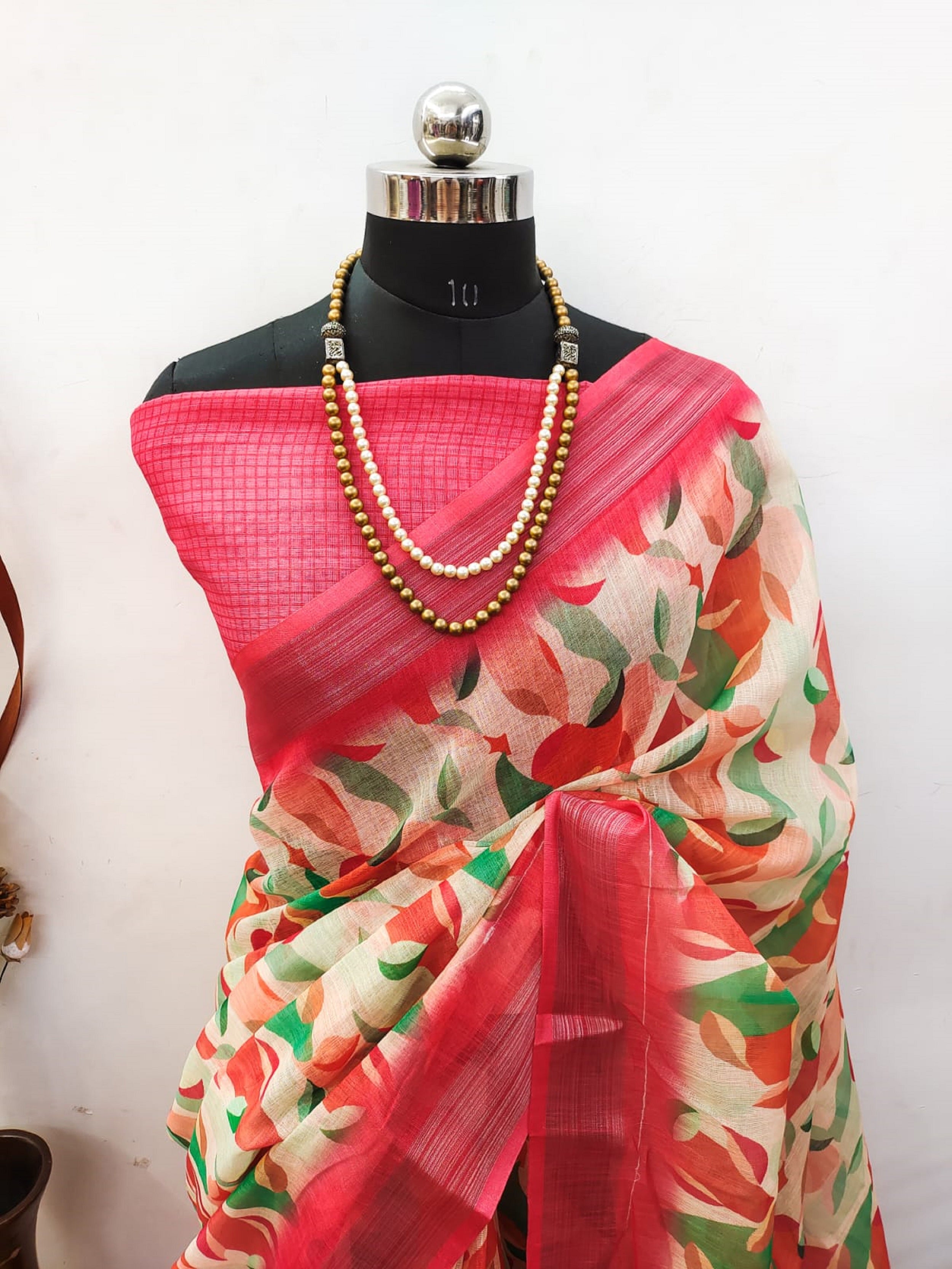 Peaceful Pink Color Color Pure Cotton Lilen With Digital Printed Designer Saree