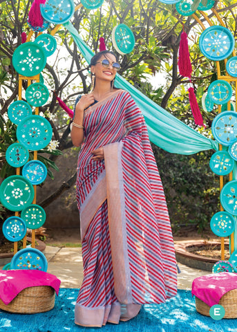 Blissful Multi Color Color Pure Cotton Lilen With Digital Printed Designer Saree