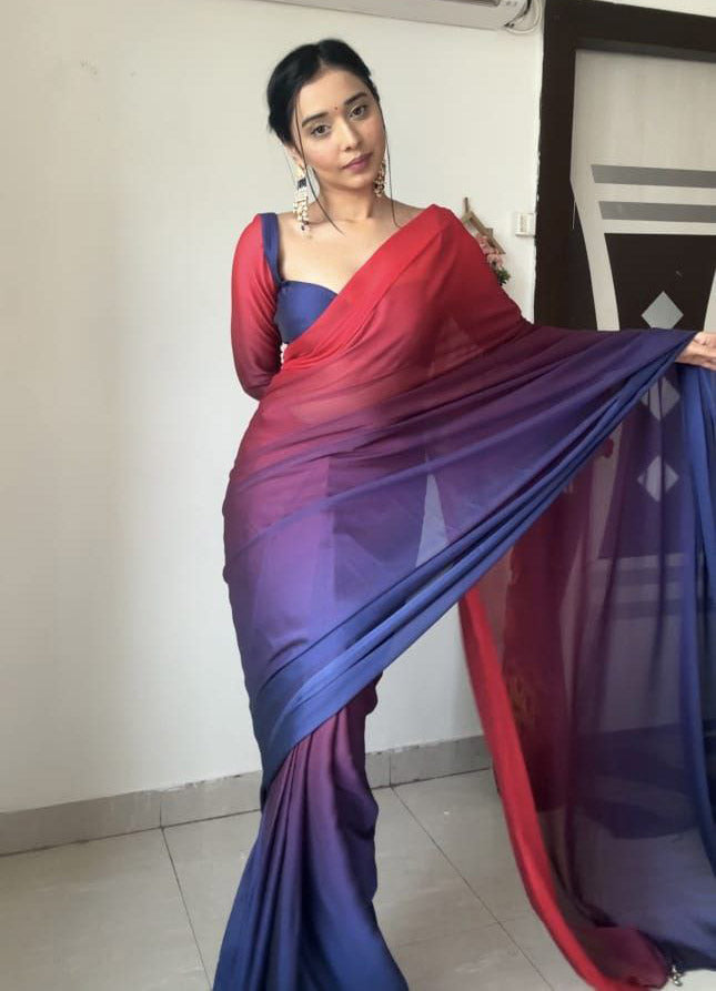 Preferable Blue With Double Color Ready To Wear Saree