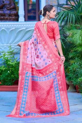 Glossy Baby Pink Color Color Pure Cotton Lilen With Digital Printed Designer Saree