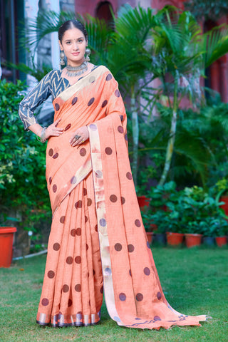 Charming Orange Color Color Pure Cotton Lilen With Digital Printed Designer Saree