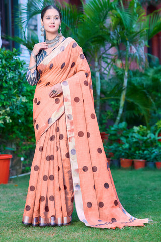 Charming Orange Color Color Pure Cotton Lilen With Digital Printed Designer Saree