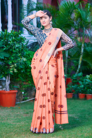 Charming Orange Color Color Pure Cotton Lilen With Digital Printed Designer Saree