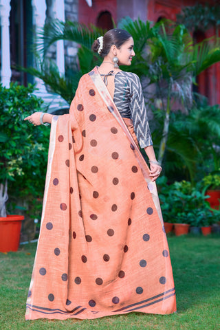Charming Orange Color Color Pure Cotton Lilen With Digital Printed Designer Saree