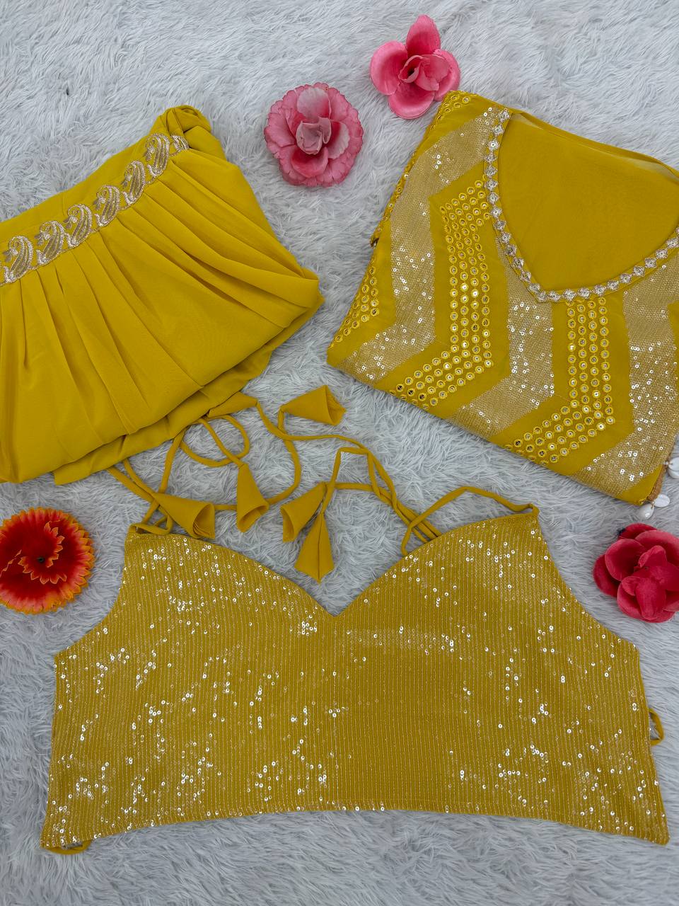 Haldi Special Yellow Color Heavy Faux Georgette Heavy Embroidered Sequins Work Sharara Suit With Choli And Kaftan