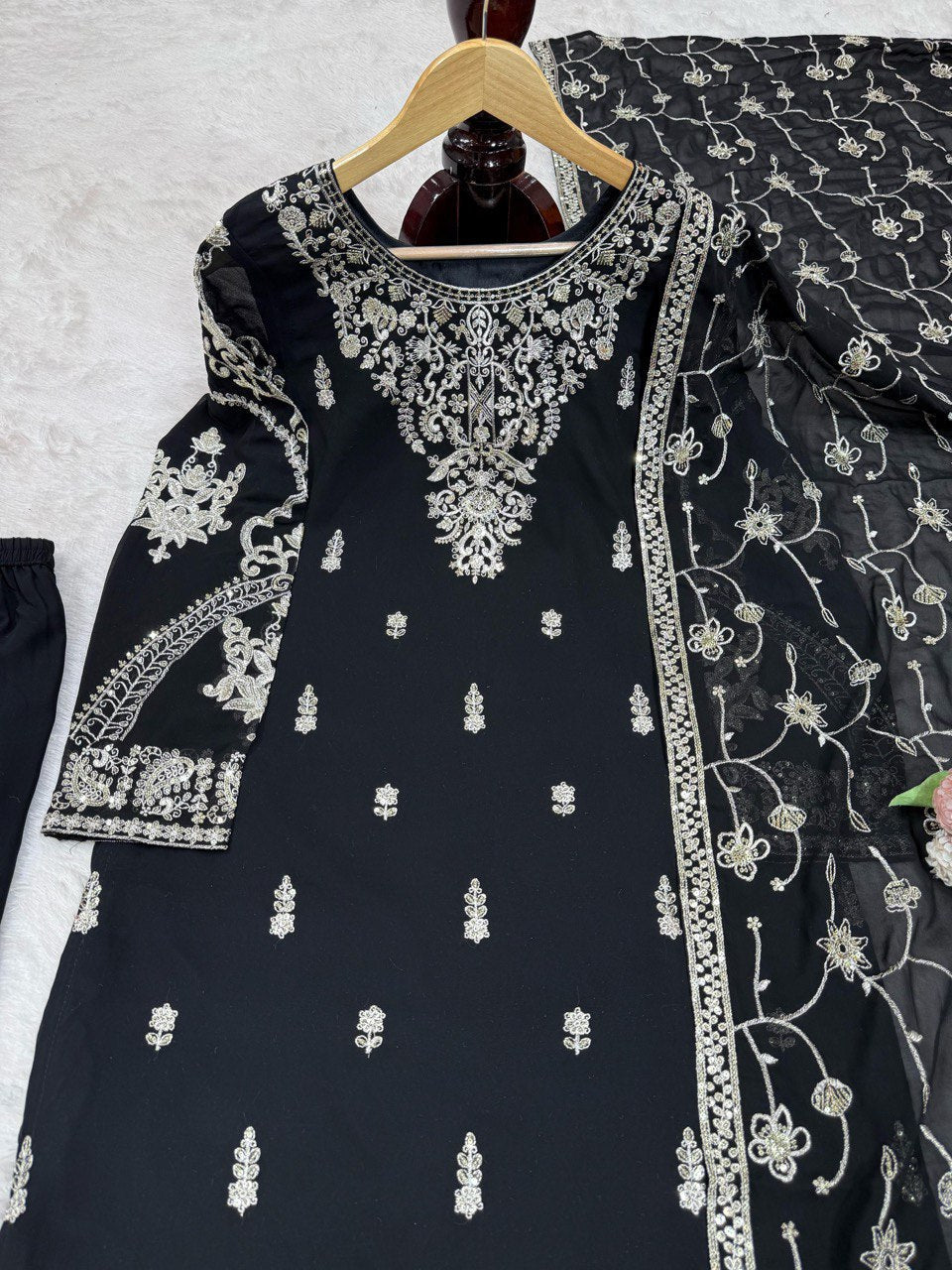Ceremony Wear Black Color Faux Georgette And Thread With Sequence Work Salwar Suit