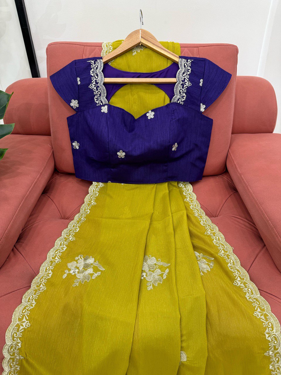 Party Wear Mustard Color Chiffon With Thread Work Designer Gown