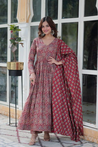 Fabulous Maroon Color Pure Cotton Designer Anarkali Suit