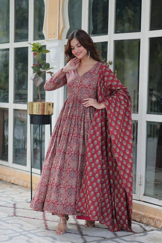 Fabulous Maroon Color Pure Cotton Designer Anarkali Suit