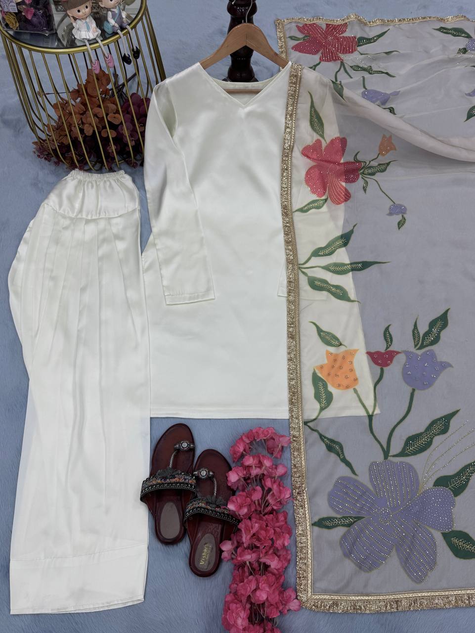 Blissful Off White Color Heavy Japan Satin Silk Beautiful Salwar Suit