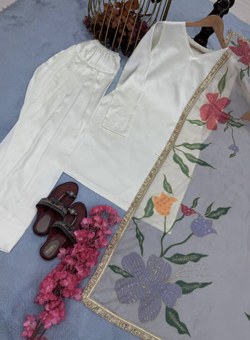 Blissful Off White Color Heavy Japan Satin Silk Beautiful Salwar Suit