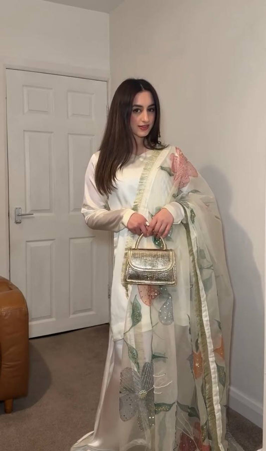 Blissful Off White Color Heavy Japan Satin Silk Beautiful Salwar Suit