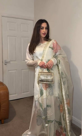 Blissful Off White Color Heavy Japan Satin Silk Beautiful Salwar Suit