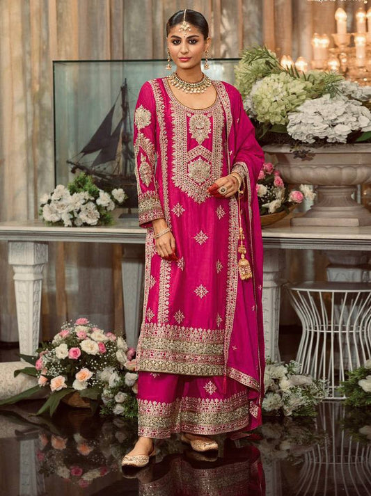 Party Wear Pink Color Heavy Faux Georgette And Embroidery Sequences Work With Peral Moti Salwar Suit
