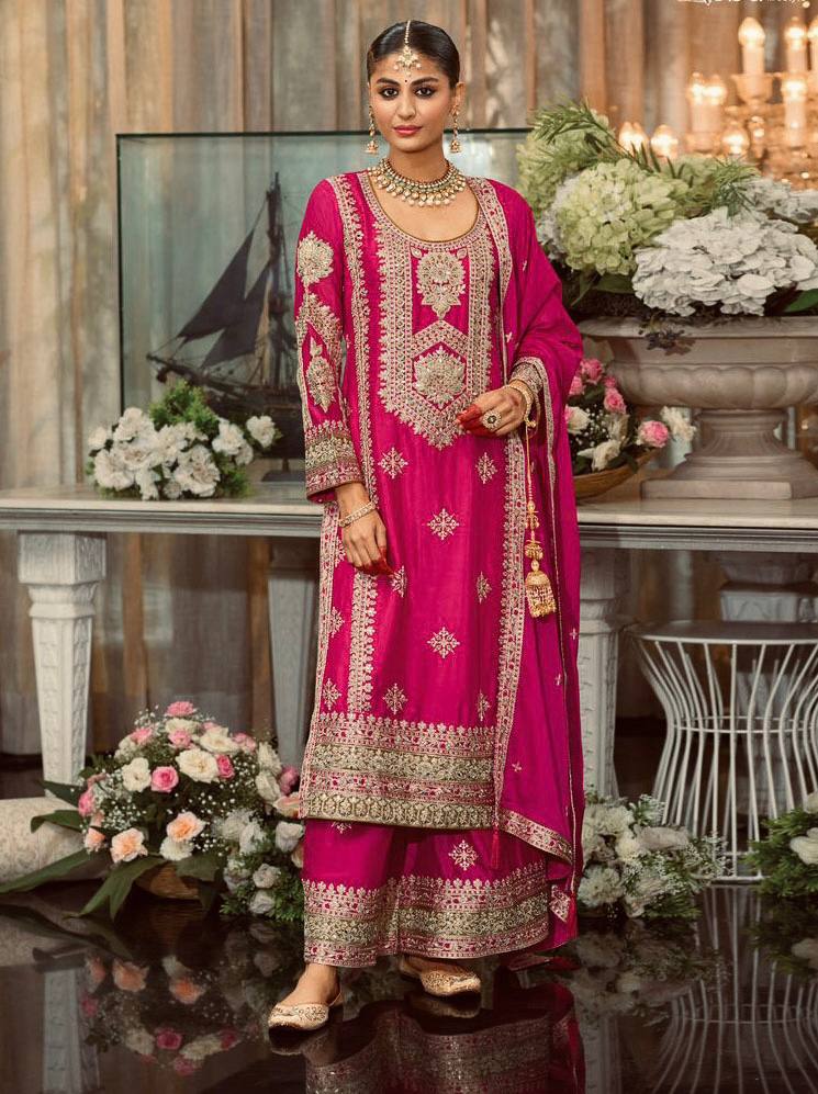 Party Wear Pink Color Heavy Faux Georgette And Embroidery Sequences Work With Peral Moti Salwar Suit