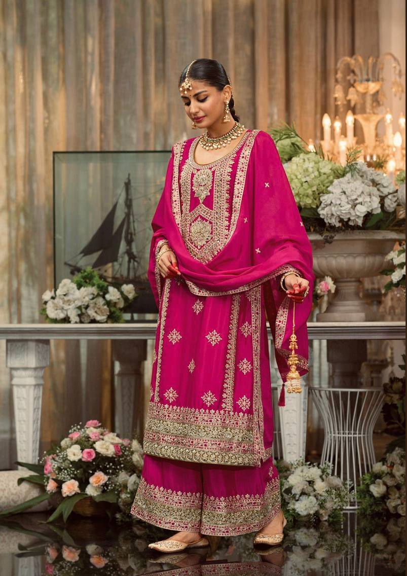 Party Wear Pink Color Heavy Faux Georgette And Embroidery Sequences Work With Peral Moti Salwar Suit