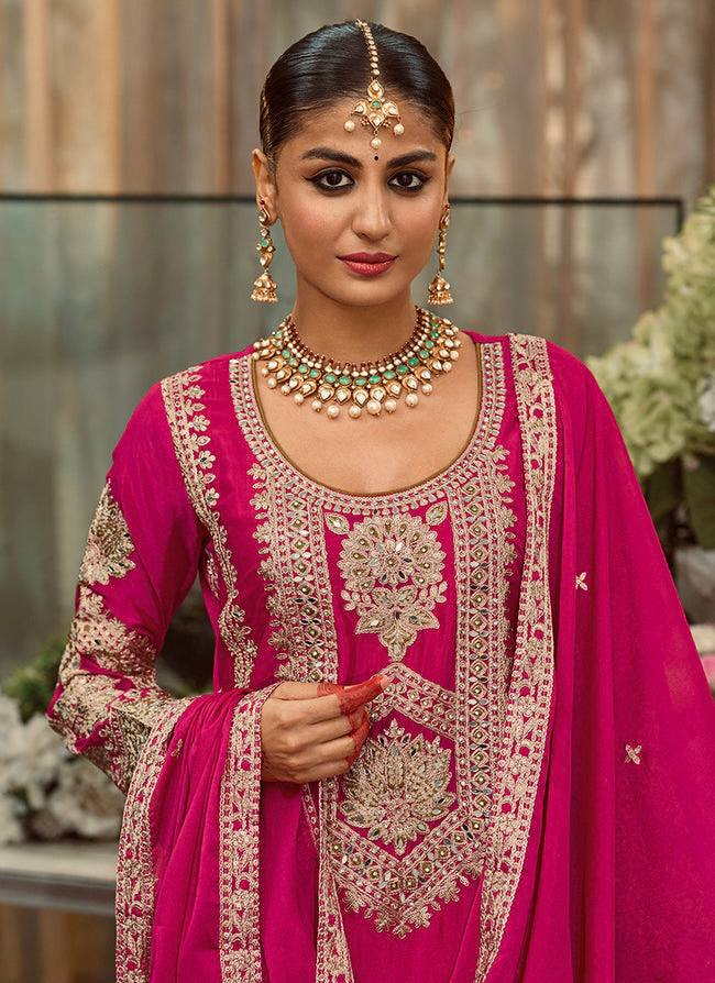Party Wear Pink Color Heavy Faux Georgette And Embroidery Sequences Work With Peral Moti Salwar Suit