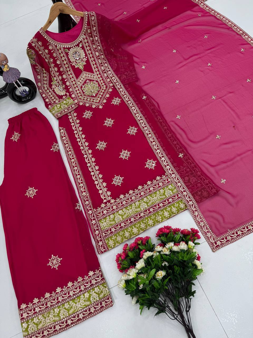Party Wear Pink Color Heavy Faux Georgette And Embroidery Sequences Work With Peral Moti Salwar Suit