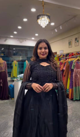 Glimmering Black Pure Heavy Jimmy Choo With 5mm Sequence And Embroidery Work Anarkali Gown