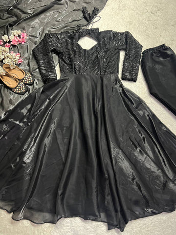 Glimmering Black Pure Heavy Jimmy Choo With 5mm Sequence And Embroidery Work Anarkali Gown
