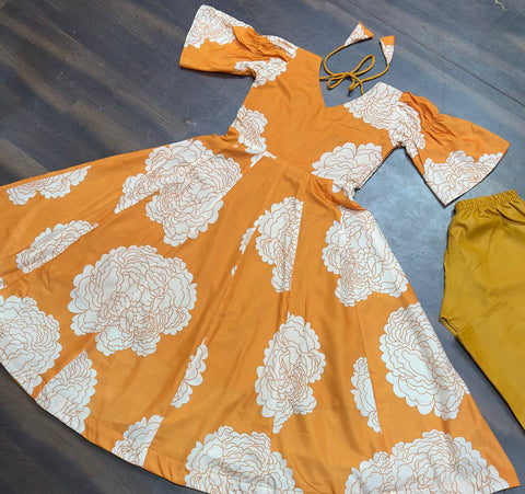 Reception Wear Mustard Color Maslin Fabric Digital Print Work Designer Gown